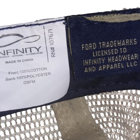 FORD INFINITY Blue and Tan Mesh Trucker Hat Ford Baseball Cap Mesh Hat OSFM - Picture 9 of 10